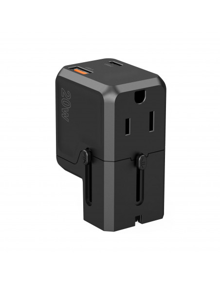 
Universalus USB-C USB-A PD 20W kelioninis įkroviklis JAV ES JK AU kištukai juodi
