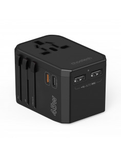 
Universalus kelioninis įkroviklis 2x USB-C 2x USB-A PD 45W JAV ES JK AU kištukai juodi
