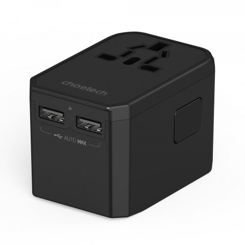 
Universalus kelioninis įkroviklis 2x USB-C 2x USB-A PD 45W JAV ES JK AU kištukai juodi
