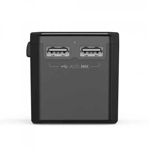 
Universalus kelioninis įkroviklis 2x USB-C 2x USB-A PD 45W JAV ES JK AU kištukai juodi
