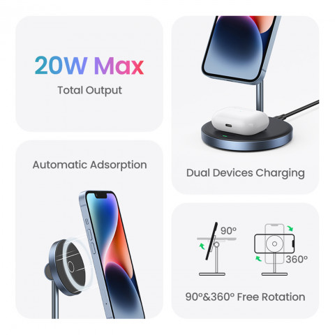 
2 viename 20 W įkrovimo stotelė ir „MagSafe Qi USB-C“ magnetinis pagrindas, juodas
