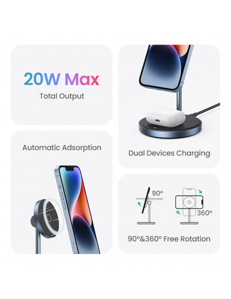 
2 viename 20 W įkrovimo stotelė ir „MagSafe Qi USB-C“ magnetinis pagrindas, juodas
