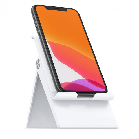 
Sulankstomas telefono ir planšetinio kompiuterio stovas su reguliuojamu aukščiu, baltas
