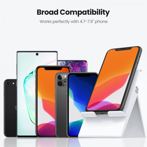 
Sulankstomas telefono ir planšetinio kompiuterio stovas su reguliuojamu aukščiu, baltas
