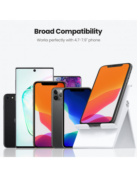 
Sulankstomas telefono ir planšetinio kompiuterio stovas su reguliuojamu aukščiu, baltas
