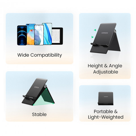 
Sulankstomas telefono ir planšetinio kompiuterio laikiklis su reguliuojamu aukščiu, juodas
