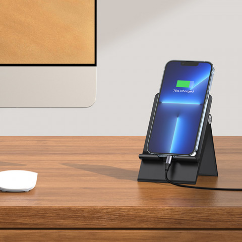 
Sulankstomas telefono ir planšetinio kompiuterio laikiklis su reguliuojamu aukščiu, juodas
