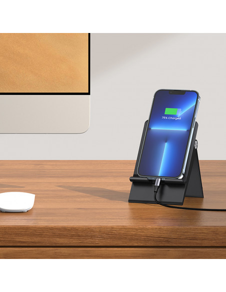 
Sulankstomas telefono ir planšetinio kompiuterio laikiklis su reguliuojamu aukščiu, juodas
