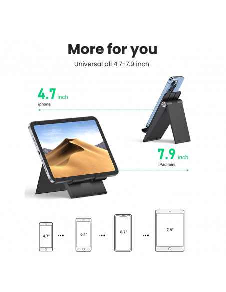 
Sulankstomas telefono ir planšetinio kompiuterio laikiklis su reguliuojamu aukščiu, juodas
