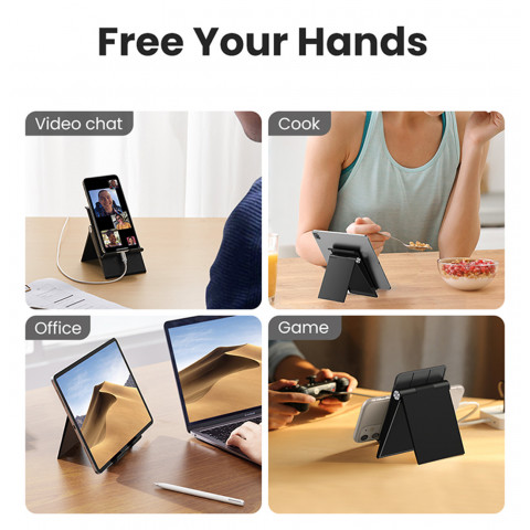 
Sulankstomas telefono ir planšetinio kompiuterio laikiklis su reguliuojamu aukščiu, juodas
