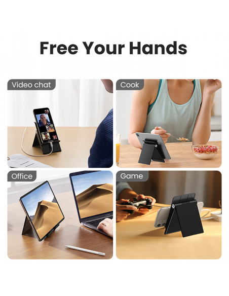 
Sulankstomas telefono ir planšetinio kompiuterio laikiklis su reguliuojamu aukščiu, juodas
