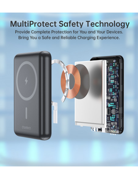 
Belaidis nešiojamasis akumuliatorius 10000mAh, „MagSafe“ USB-A ir USB-C, su stovo funkcija, juodas
