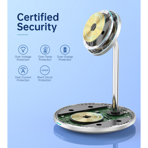 
2in1 belaidis įkroviklis ir „MagSafe Qi“ stovas + USB-C laidas, baltas
