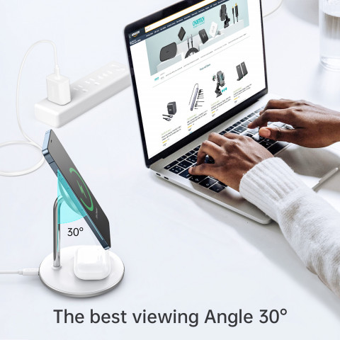 
2in1 belaidis įkroviklis ir „MagSafe Qi“ stovas + USB-C laidas, baltas
