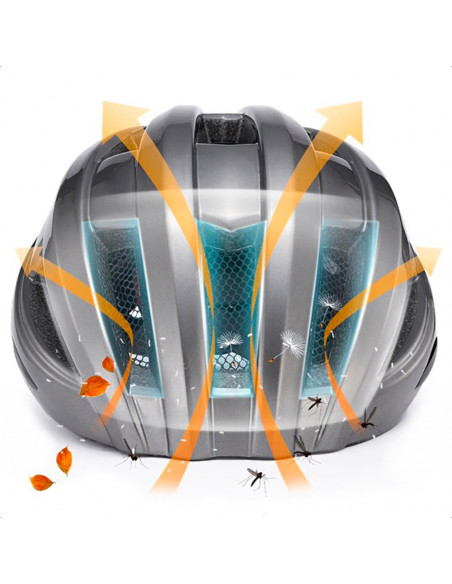 
MTB dviračio šalmas su įmontuotais USB šviesos diodais, raudonai šviesiai pilkas
