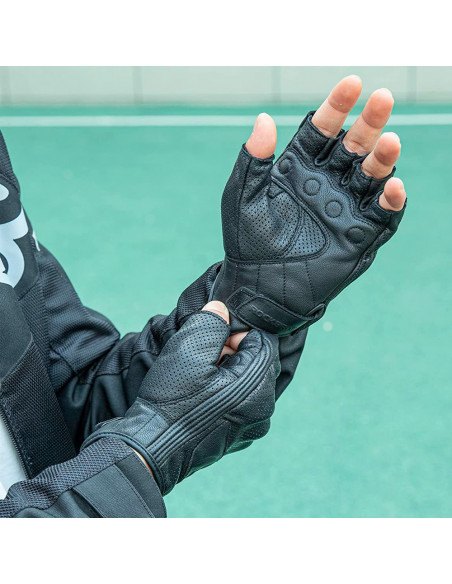 
Motociklininko pirštinės be pirštų su krumplių apsauga, M dydis, juodos
