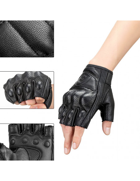 
Motociklininko pirštinės be pirštų su krumplių apsauga, M dydis, juodos
