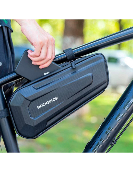 
Kietas, vandeniui atsparus, ant rėmo tvirtinamas dviračio krepšys 1,5 l, juodas
