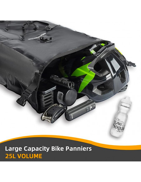 
Vandeniui atsparus dviračio bagažinės krepšys, reguliuojamo dydžio, 25–32 l, juodas
