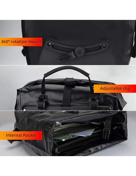 
Vandeniui atsparus dviračio bagažinės krepšys, reguliuojamo dydžio, 25–32 l, juodas
