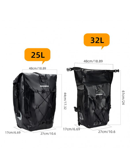 
Vandeniui atsparus dviračio bagažinės krepšys, reguliuojamo dydžio, 25–32 l, juodas
