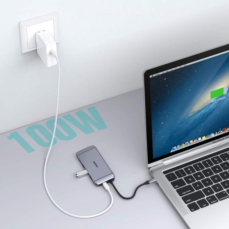 Daugiafunkcis USB HUB SD ir TF kortelių skaitytuvas HDMI 4K VGA Full HD RJ45 9in1 pilka