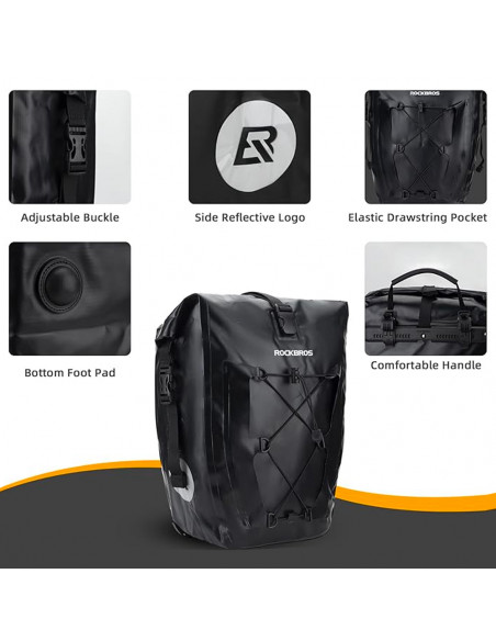 
Vandeniui atsparus dviračio bagažinės krepšys, reguliuojamo dydžio, 25–32 l, juodas
