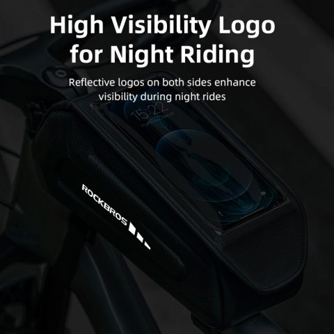 
Dviračio rėmo krepšys su telefono dėklu, atsparus vandeniui, juodas
