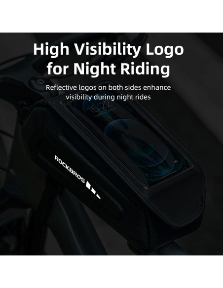 
Dviračio rėmo krepšys su telefono dėklu, atsparus vandeniui, juodas
