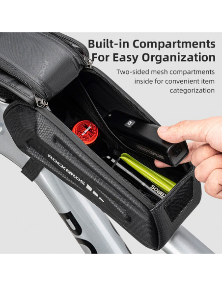 
Dviračio rėmo krepšys su telefono dėklu, atsparus vandeniui, juodas
