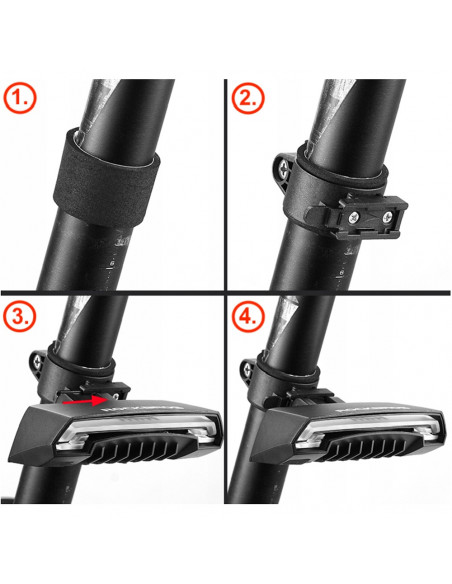 
Galinis dviračio žibintas su lazeriniu nuotolinio valdymo pultu ir USB-A posūkio signalo funkcija
