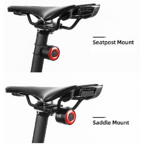 
Raudonas galinis dviračio žibintas, STOP sistema, keturi veikimo režimai
