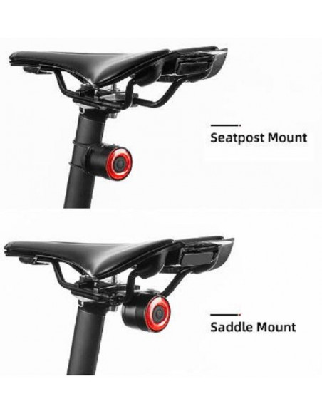 
Raudonas galinis dviračio žibintas, STOP sistema, keturi veikimo režimai
