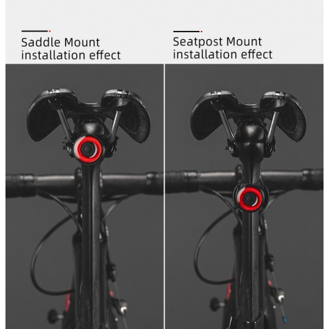 
Raudonas galinis dviračio žibintas, STOP sistema, keturi veikimo režimai
