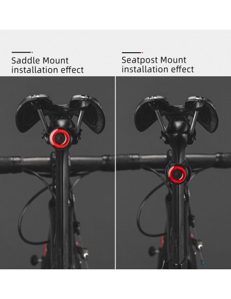 
Raudonas galinis dviračio žibintas, STOP sistema, keturi veikimo režimai
