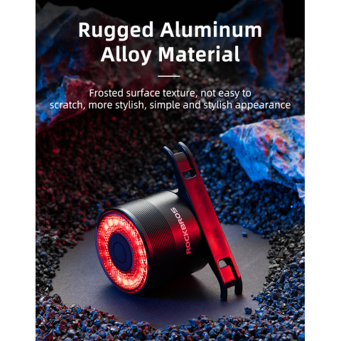 
Raudonas galinis dviračio žibintas, STOP sistema, keturi veikimo režimai
