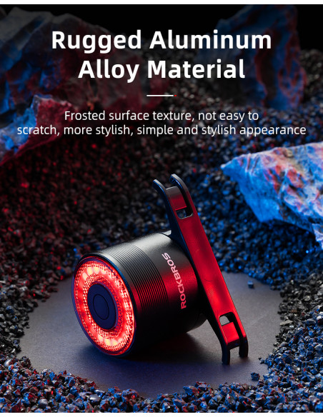 
Raudonas galinis dviračio žibintas, STOP sistema, keturi veikimo režimai
