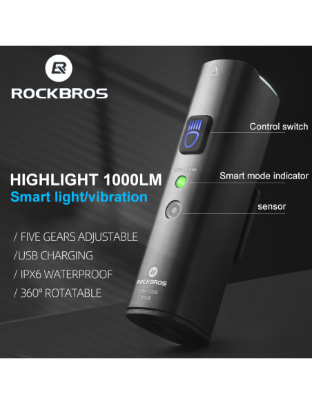 
Priekinis dviračio žibintas 1000lm 5 režimai vandeniui atsparus USB žibintuvėlis
