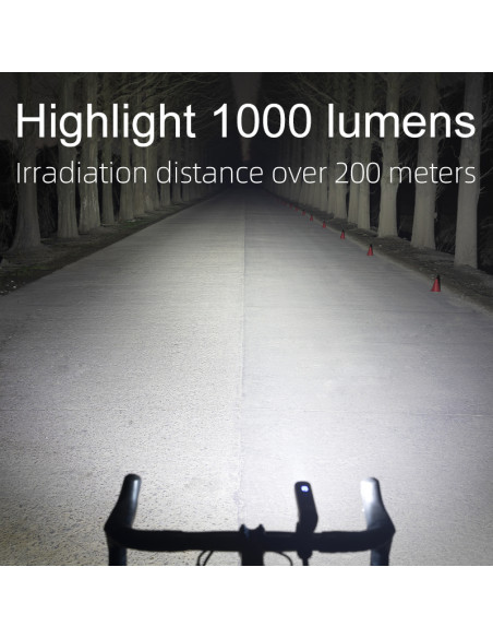 
Priekinis dviračio žibintas 1000lm 5 režimai vandeniui atsparus USB žibintuvėlis
