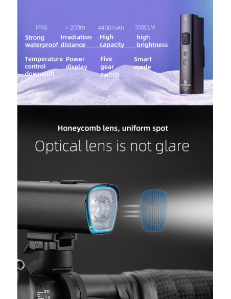 
Priekinis dviračio žibintas 1000lm 5 režimai vandeniui atsparus USB žibintuvėlis
