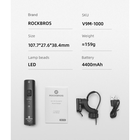 
Priekinis dviračio žibintas 1000lm 5 režimai vandeniui atsparus USB žibintuvėlis
