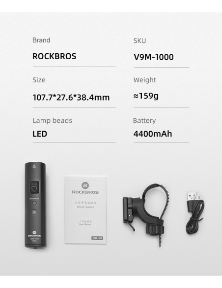 
Priekinis dviračio žibintas 1000lm 5 režimai vandeniui atsparus USB žibintuvėlis
