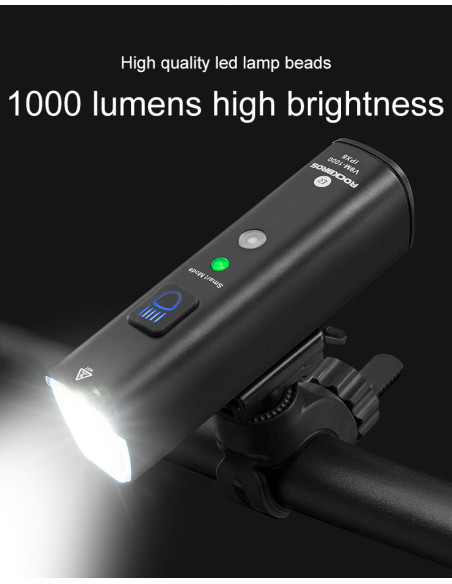 
Priekinis dviračio žibintas 1000lm 5 režimai vandeniui atsparus USB žibintuvėlis
