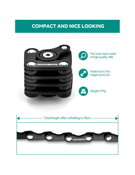 
Sulankstomo dviračio spyna su raktu - juoda

