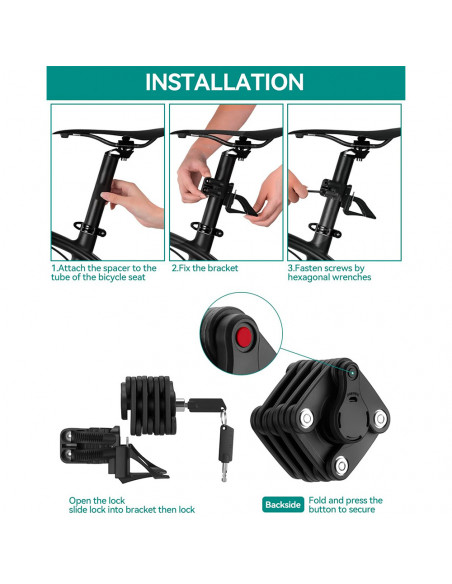 
Sulankstomo dviračio spyna su raktu - juoda
