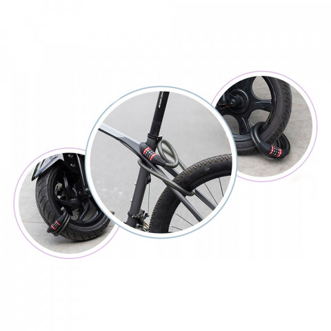 
Dviračio spyna su 5 skaitmenų kodine spyna ir 1,8 m virve – juoda
