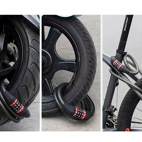 
Dviračio spyna su 5 skaitmenų kodine spyna ir 1,8 m virve – juoda
