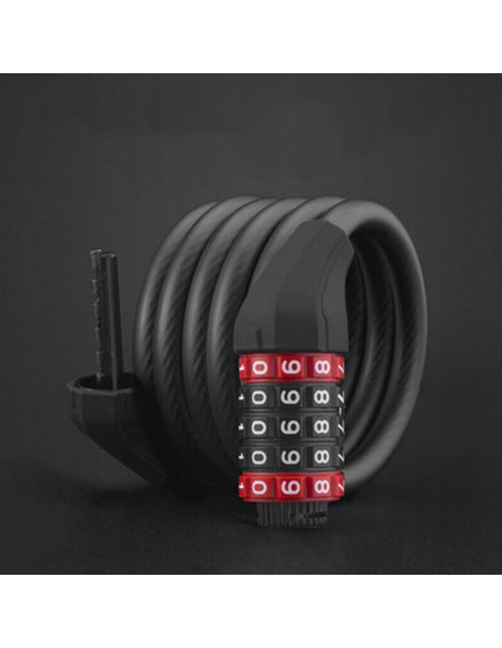 
Dviračio spyna su 5 skaitmenų kodine spyna ir 1,8 m virve – juoda
