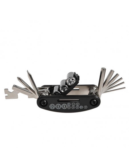 
16 viename daugiafunkcis dviračių remonto įrankis – juodas
