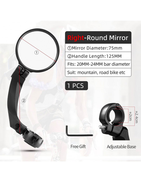 
Dešinysis apvalus galinio vaizdo dviračio veidrodėlis – juodas
